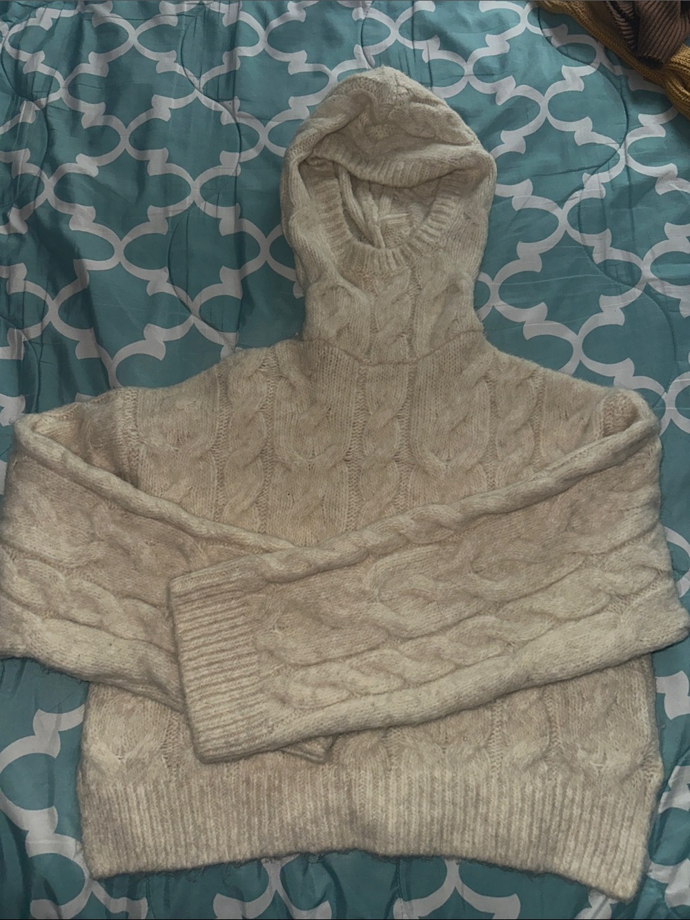Zara Cream Cable-Knit Hooded Sweater
